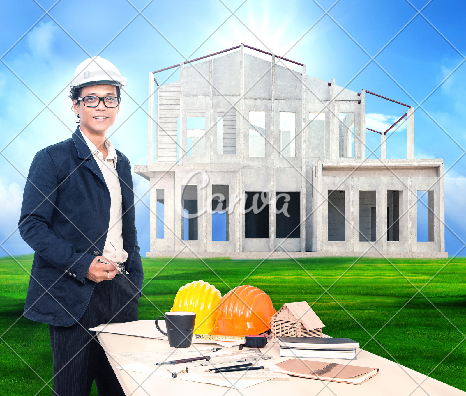 男人人体工程师肖像建筑结构身体部位居住区房屋建设信心摄影